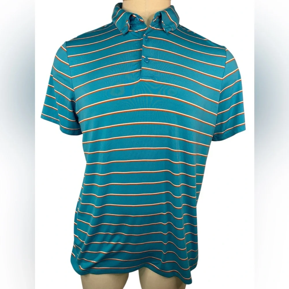 all in motion Men's Teal Striped Short Sleeve Polo Shirt Large